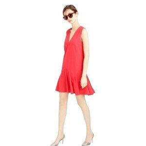 J.Crew Womens Poppy Red Sleeveless V-Neck Flounce Hem Swing Dress Size M